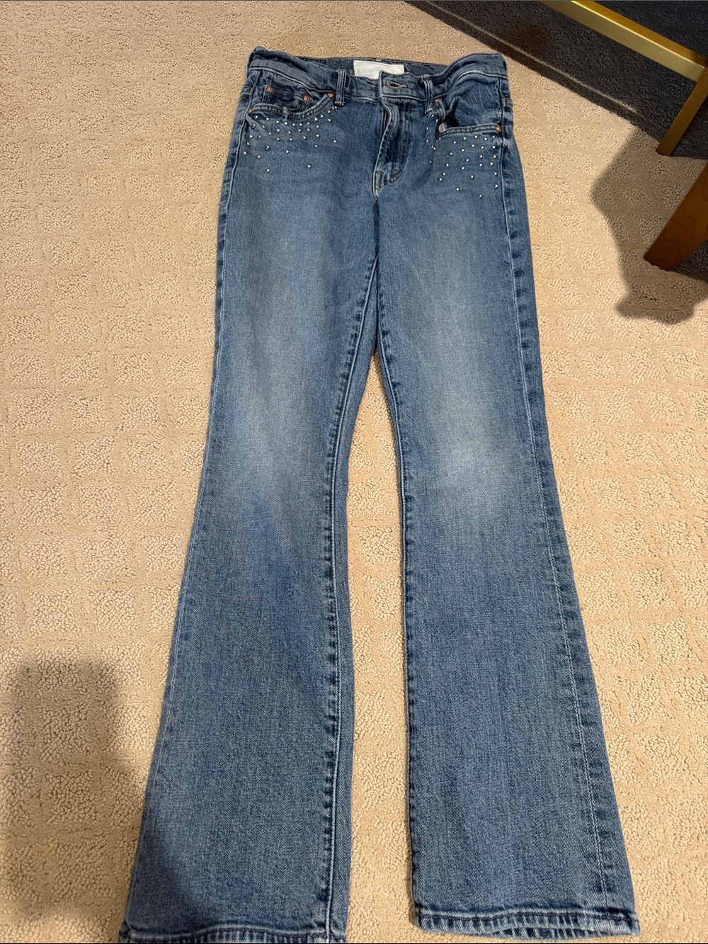 MOTHER Medium Blue Flare Jeans with Front Studs